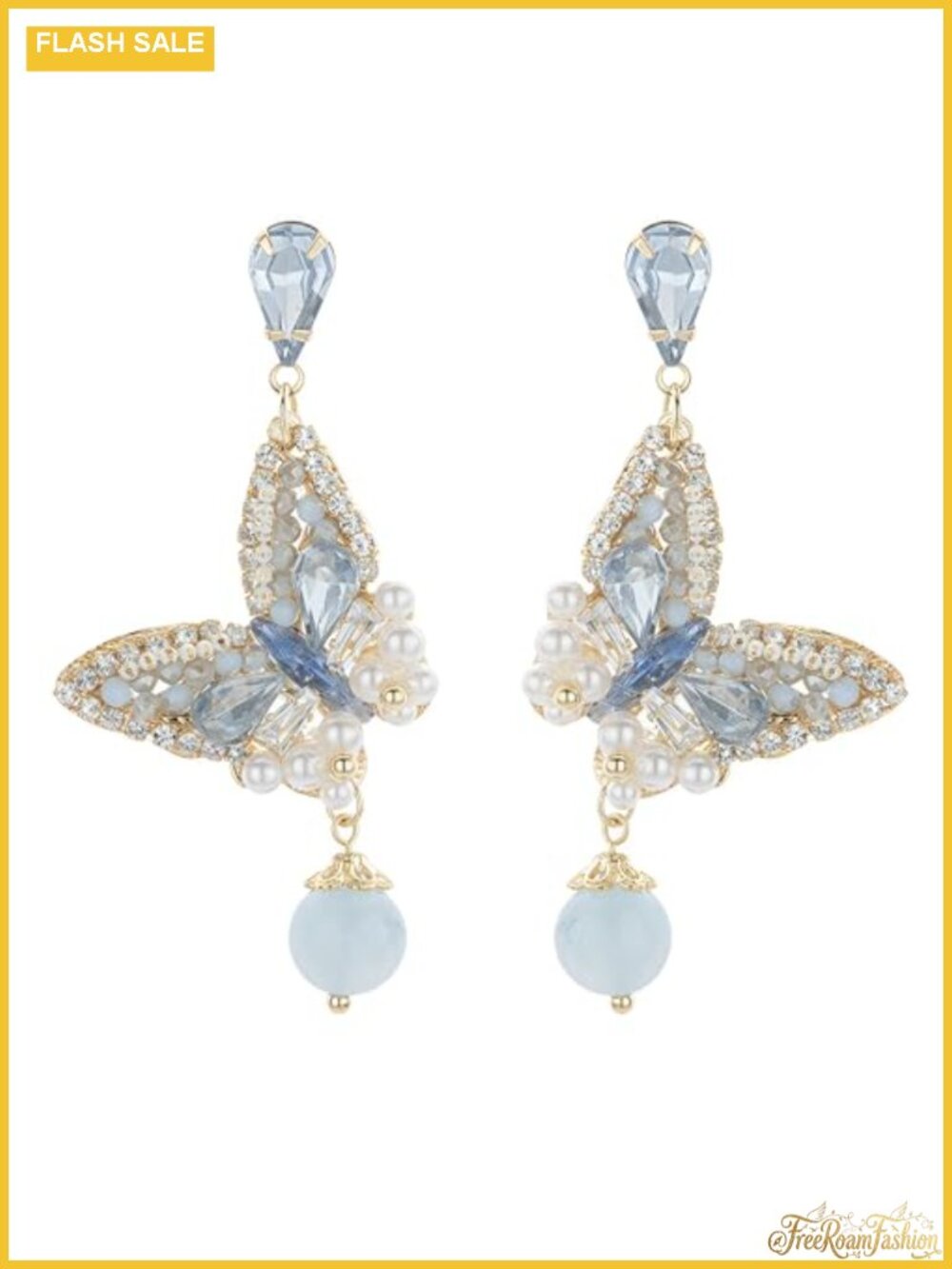 14K Gold Plated Crystal Dangle Drop Earrings Butterfly 925 Silver Post